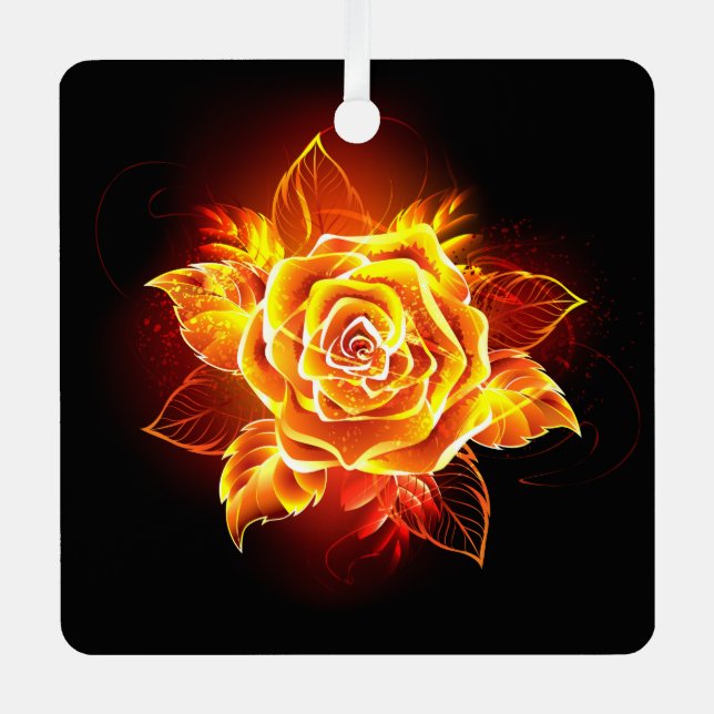 Blooming Fire Rose Metal Ornament (Front)