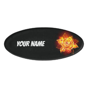 Blooming Fire Rose Name Tag