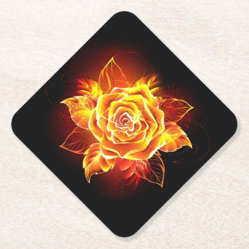 Blooming Fire Rose Paper Coaster