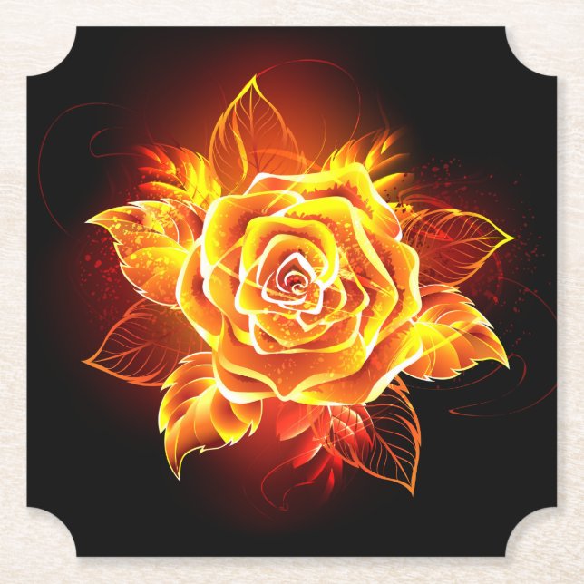 Blooming Fire Rose Paper Coaster (Front)