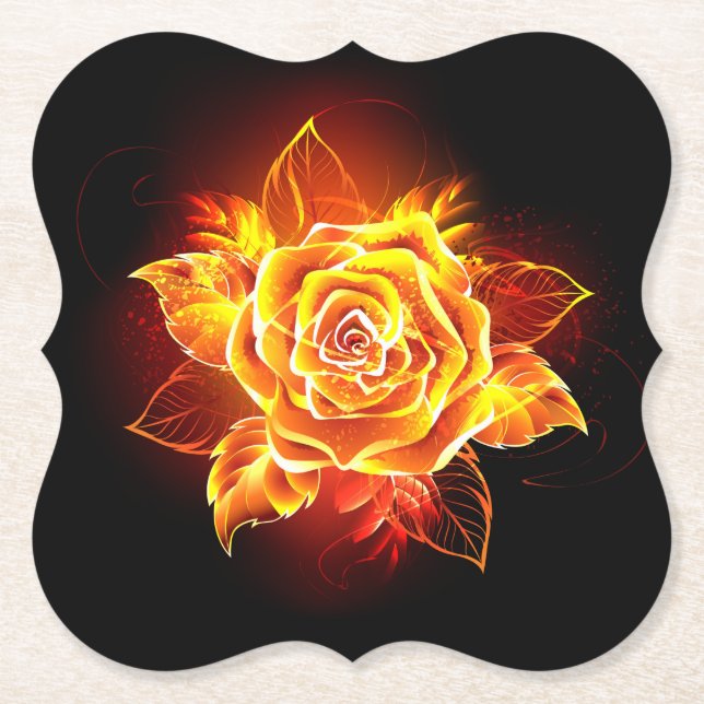 Blooming Fire Rose Paper Coaster (Front)