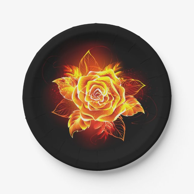 Blooming Fire Rose Paper Plates (Front)