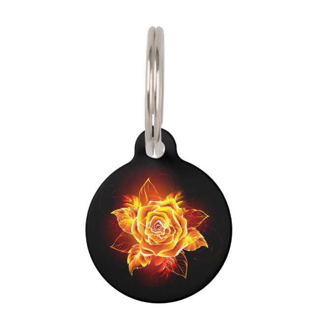 Blooming Fire Rose Pet ID Tag (Front)