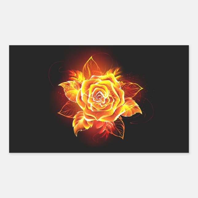 Blooming Fire Rose Rectangular Sticker (Front)
