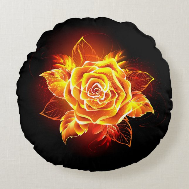 Blooming Fire Rose Round Pillow (Front)