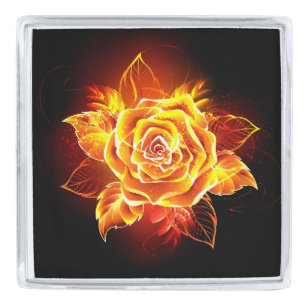 Blooming Fire Rose Silver Finish Lapel Pin