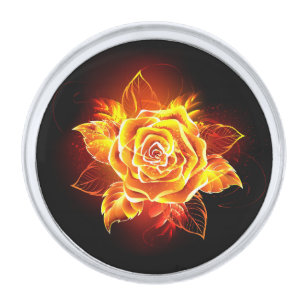Blooming Fire Rose Silver Finish Lapel Pin