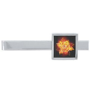Blooming Fire Rose Silver Finish Tie Bar