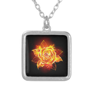 Blooming Fire Rose Silver Plated Necklace