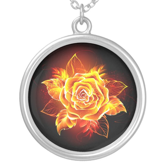 Blooming Fire Rose Silver Plated Necklace (Front)