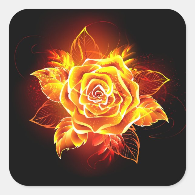 Blooming Fire Rose Square Sticker (Front)