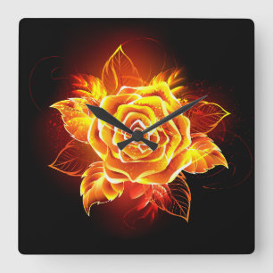 Blooming Fire Rose Square Wall Clock