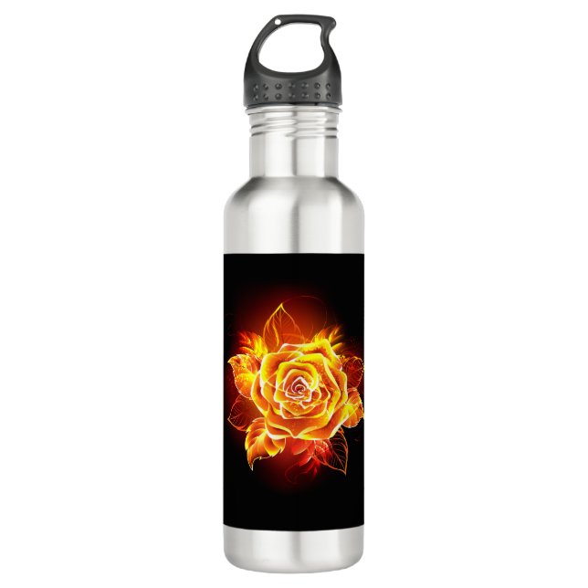 Blooming Fire Rose Stainless Steel Water Bottle (Front)