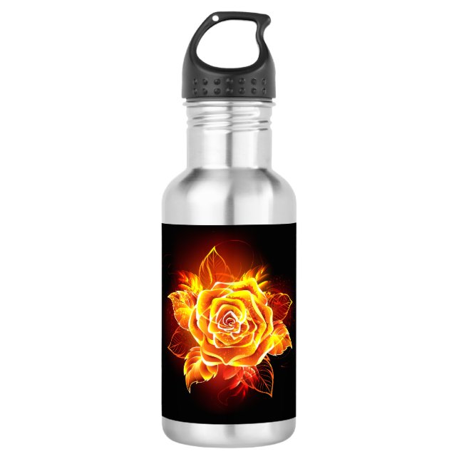 Blooming Fire Rose Stainless Steel Water Bottle (Front)