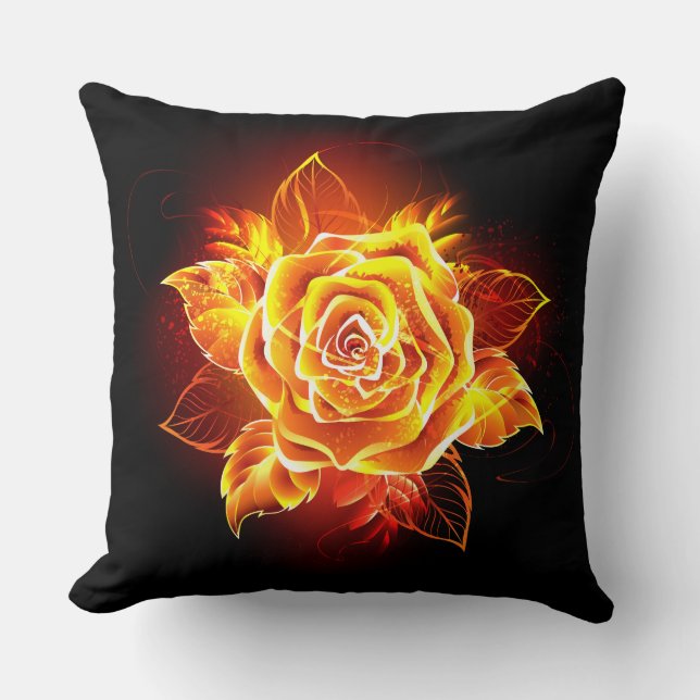 Blooming Fire Rose Throw Pillow (Front)
