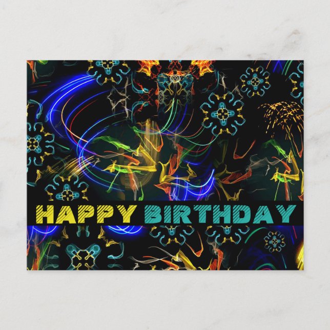 Blooming Fireworks Folk Art Birthday Postcard (Front)