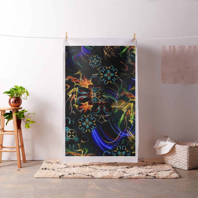 Blooming Fireworks Folk Art Fabric (In Situ)