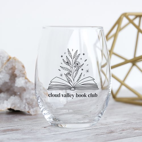 Blooming Floral Book Personalized Book Club Stemless Wine Glass