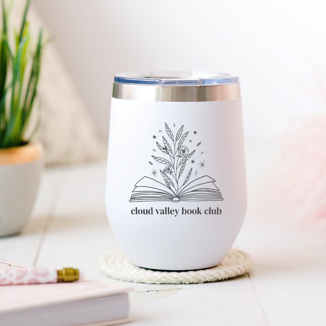Blooming Floral Book Personalized Book Club Thermal Wine Tumbler (Creator Uploaded)
