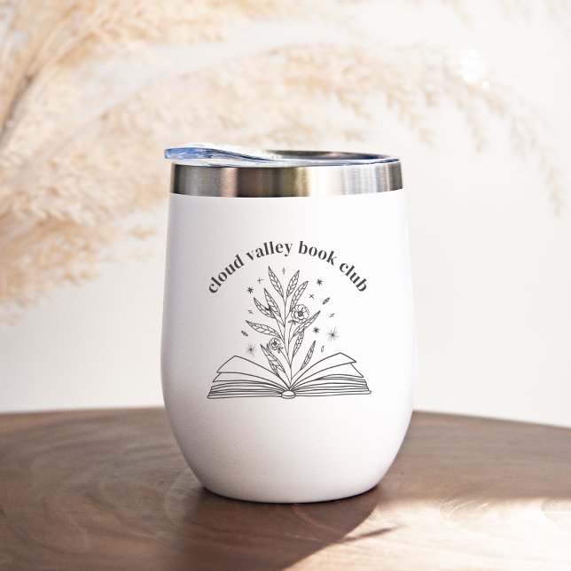Blooming Floral Book Personalized Book Club Thermal Wine Tumbler (Creator Uploaded)