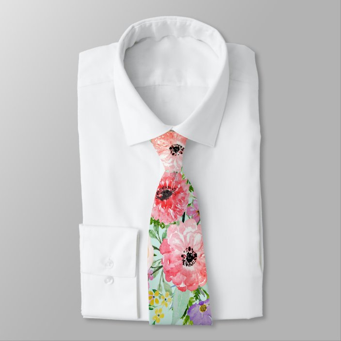 Blooming Floral Bouquet Watercolor Hand Paint Neck Tie Zazzle Com