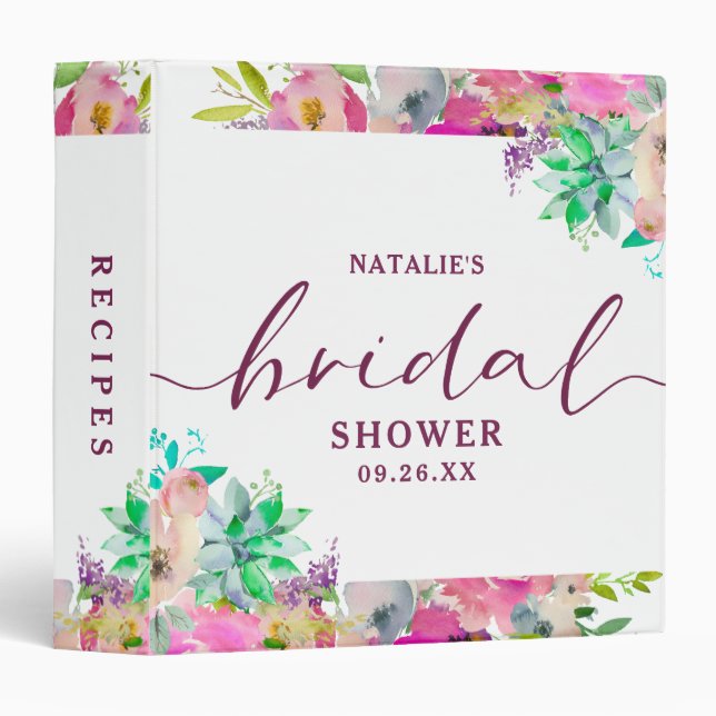 Blooming Floral Bridal Shower Recipe Card Album 3 Ring Binder (Front/Spine)
