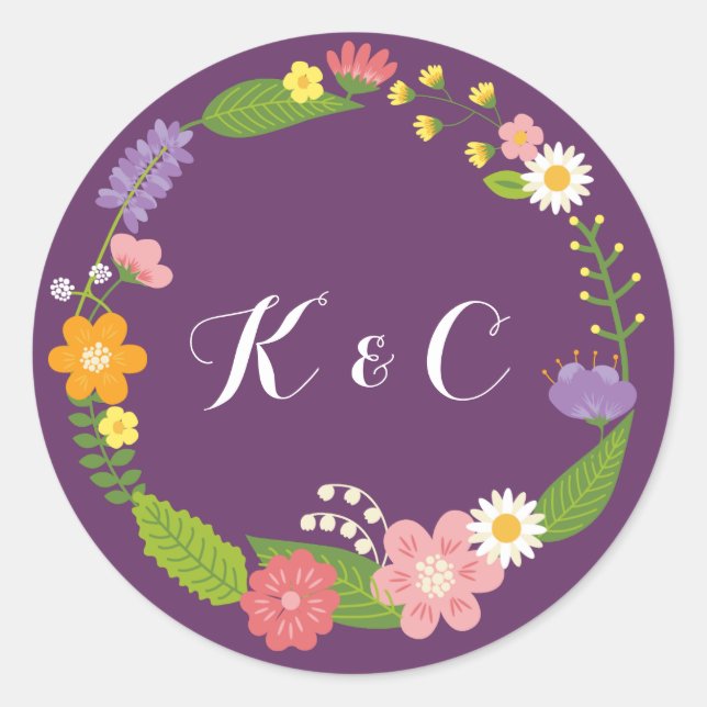 Blooming Floral Frame Rustic Garden Wedding Classic Round Sticker (Front)