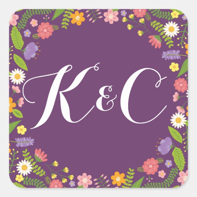 Blooming Floral Frame Rustic Garden Wedding Square Sticker (Front)