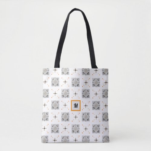 Blooming Floral Hand-Drawn Doodle with Monogram Tote Bag
