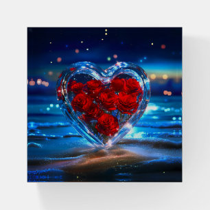 Blooming Floral Heart Crystal Paperweight