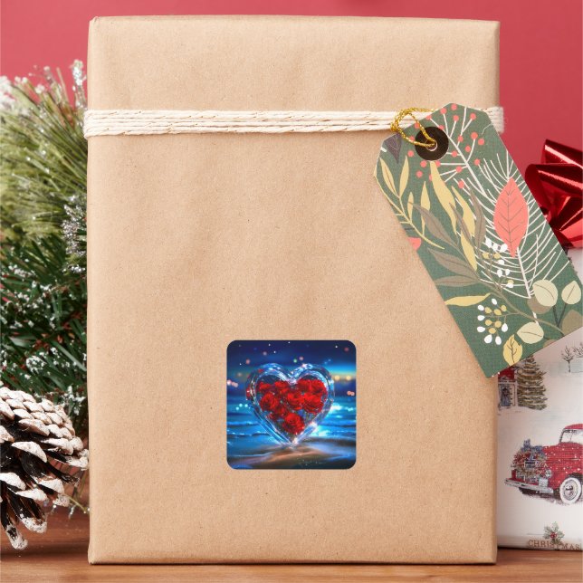 Blooming Floral Heart Crystal Square Sticker (Holiday)