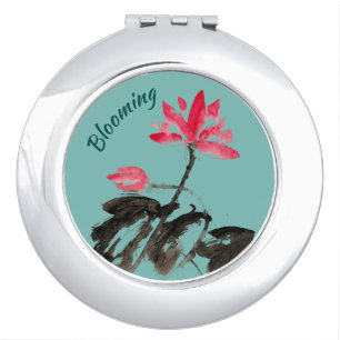 Blooming Floral Lotus Freehand Watercolor Painting Compact Mirror