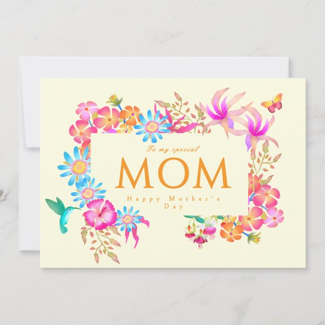 Blooming Floral Mom Yellow Holiday Card (Front)