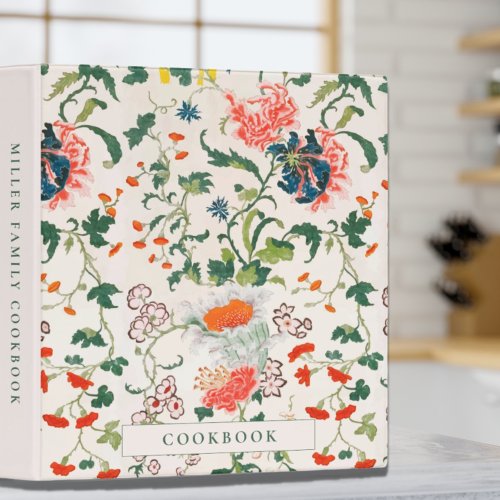 Blooming Floral Pattern Vintage Style Cookbook 3 Ring Binder