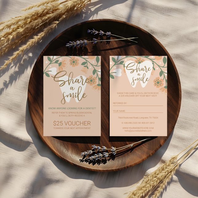 Blooming Floral Share a Smile Dental Referral Business Card (Blooming Floral Share a Smile Dental Referral Business Card)