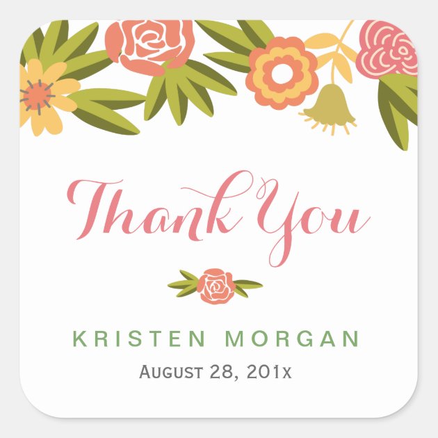 Blooming Floral Wedding Favor Thank You Square Sticker