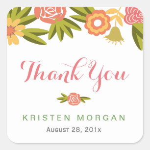 Blooming Floral Wedding Favor Thank You Square Sticker