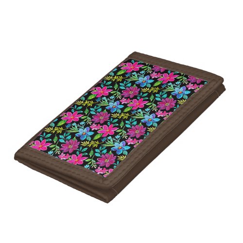 Blooming flower garden chic floral foliage trifold wallet