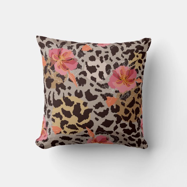 Blooming Flower On Animal Skin Throw Pillow (Front)