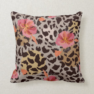 Blooming Flower On Animal Skin Throw Pillow