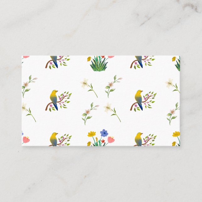 Blooming flowers and birds pattern business card (Front)