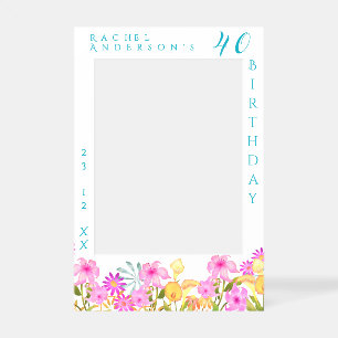 Blooming Flowers Bed Yearly Birthday Pale Blue Selfie Frame