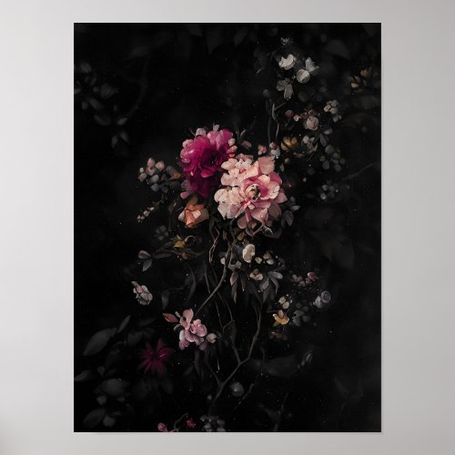 Blooming flowers on dark background _ still life  poster