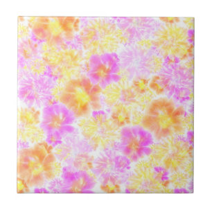 Blooming Flowers Shibori Floral Tie Dye Pattern   Ceramic Tile