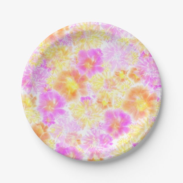 Blooming Flowers Shibori Floral Tie Dye Pattern    Paper Plates (Front)