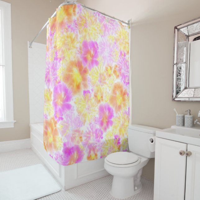 Blooming Flowers Shibori Floral Tie Dye Pattern  Shower Curtain (In Situ)