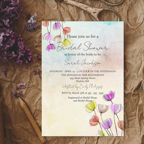 Blooming Flowers with Dark Lines Bridal Shower Invitation