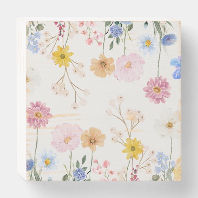 Blooming Flowers Wooden Box Sign (Front Horizontal)