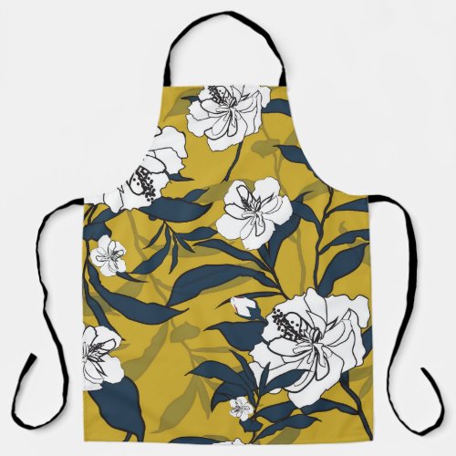 Blooming Flowers Yellow Vintage Seamless Apron