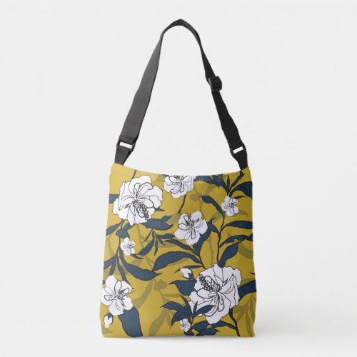 Blooming Flowers Yellow Vintage Seamless Crossbody Bag